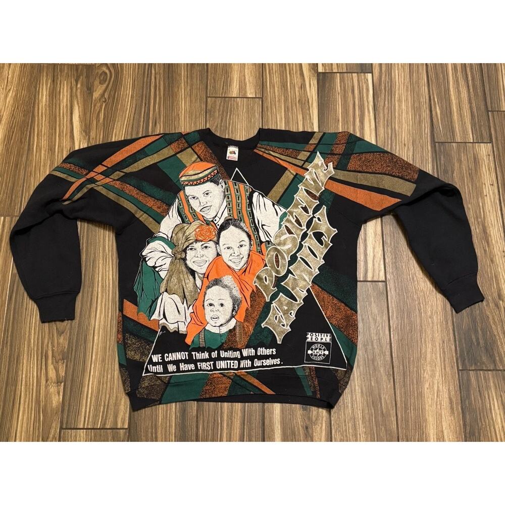 Vintage 90s Positive Family KACY World Colors Sweatshirt XL USA Graphic Rare